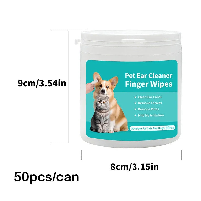 Pet Ear Cleaner Finger Wipes – 50 Pack